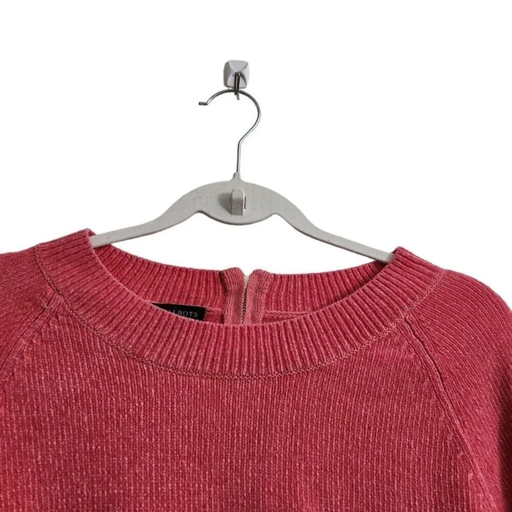 Talbots Chenille Sweater Medium Pink Back Pullover Long Sleeve Crew Neck Cotton - Picture 2 of 11